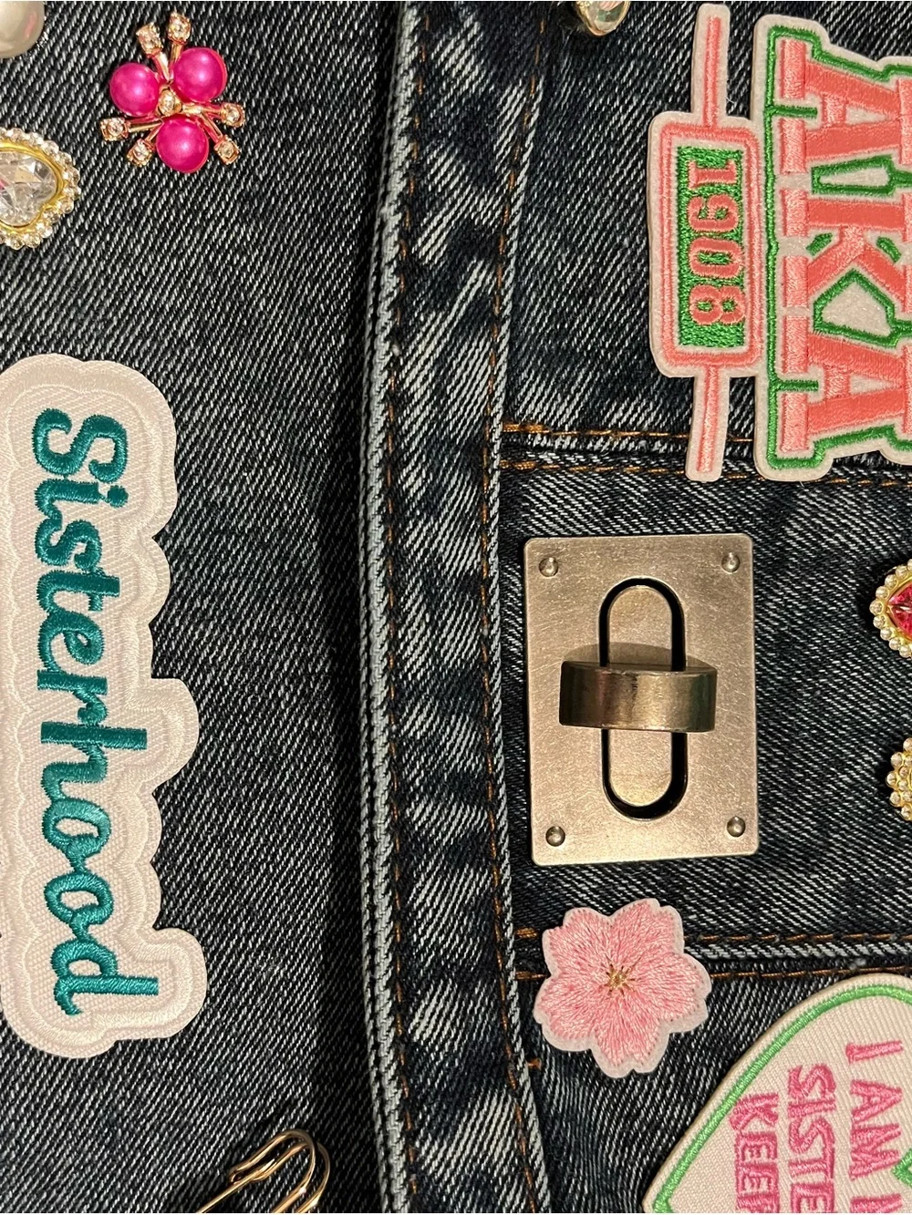 Sorority AKA  Denim Patch Convertible handbag- Blue